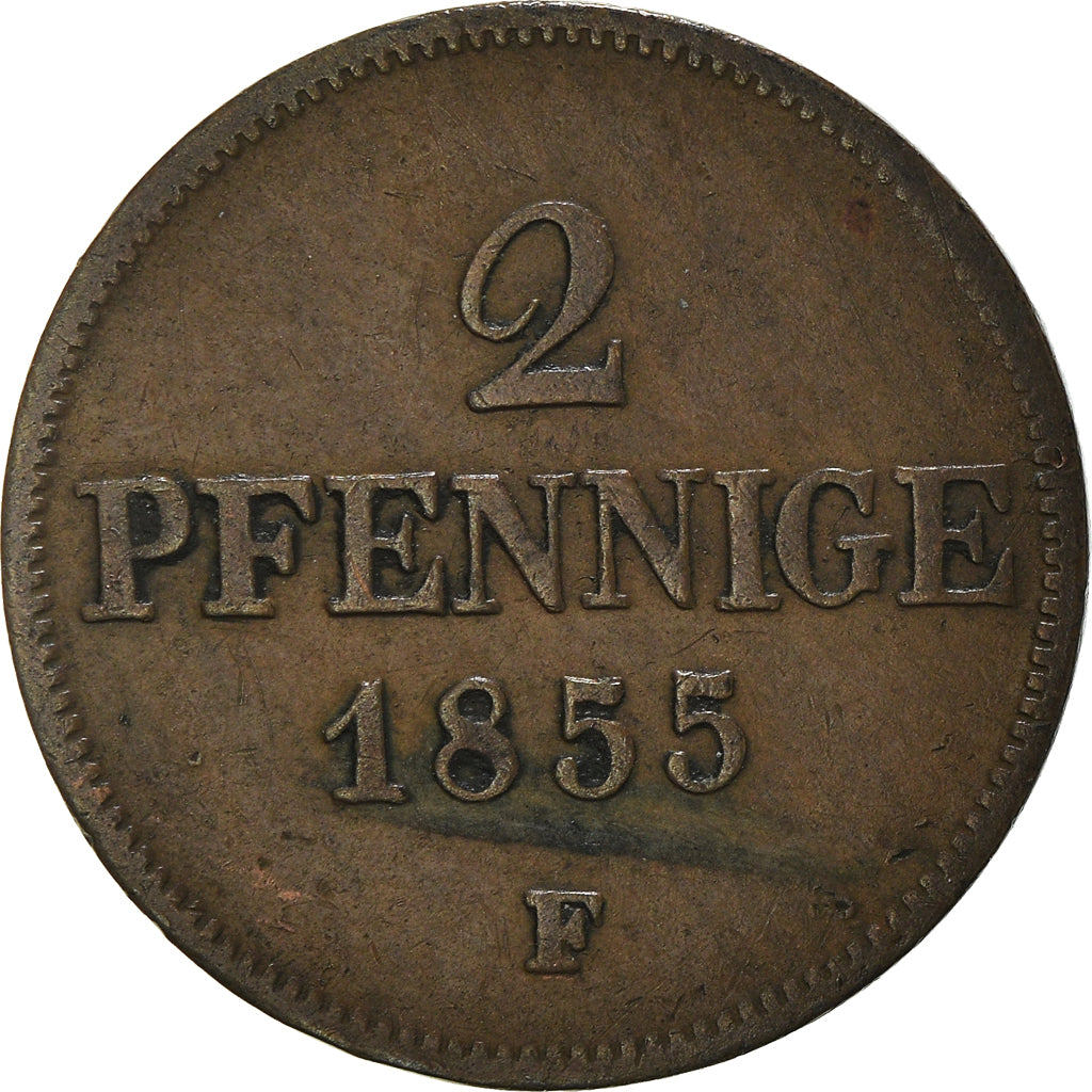 Moeda, Estados Alemães, SAXONY-ALBERTINE, Johann, 2 Pfennig, 1855, EF(40-45)
