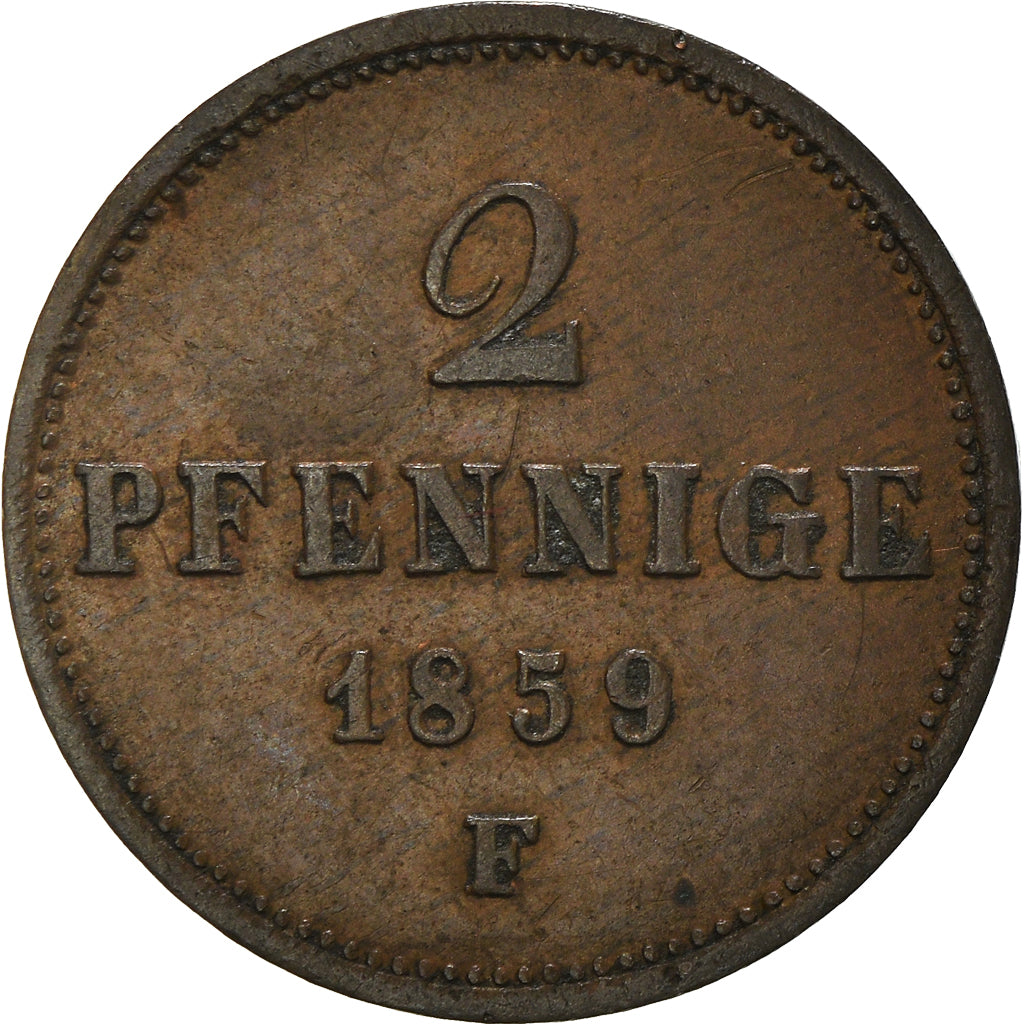 Münze, Deutsch Staaten, SAXONY-ALBERTINE, Johann, 2 Pfennig, 1859, SS+, Kupfer