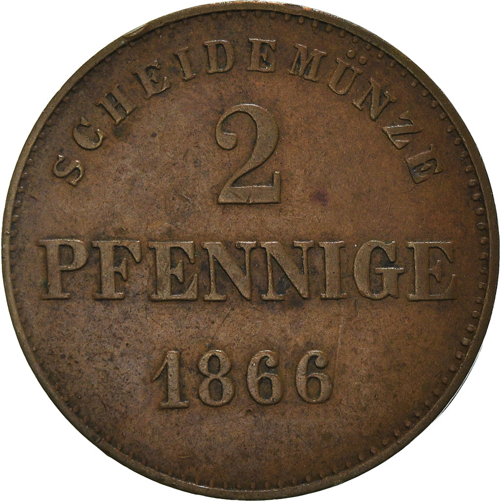 Moeda, Estados Alemães, SAXE-MEININGEN, Bernhard II, 2 Pfennig, 1866