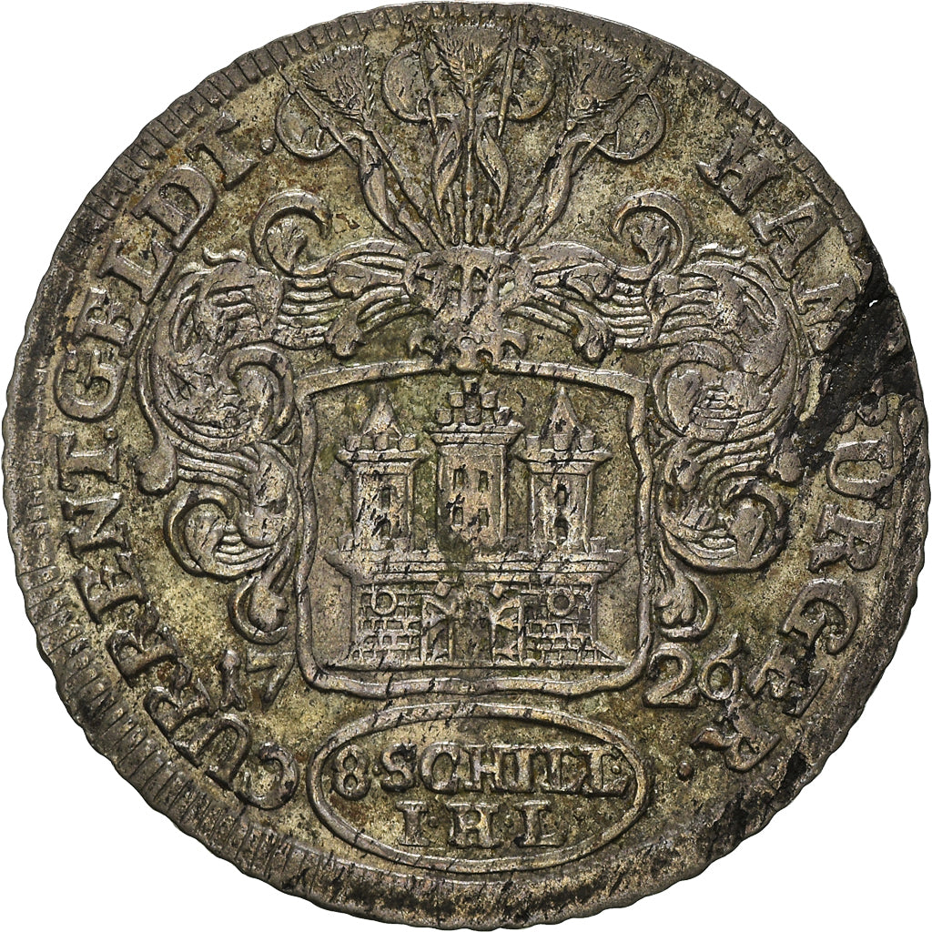 Monnaie, Etats allemands, HAMBURG, 8 Schilling, 1/2 Mark, 1726, TTB, Argent