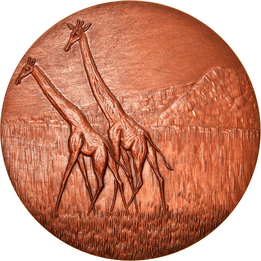 França, Medal, Animalière, Girafes, Fauna, Flourat, MS(63), Cobre