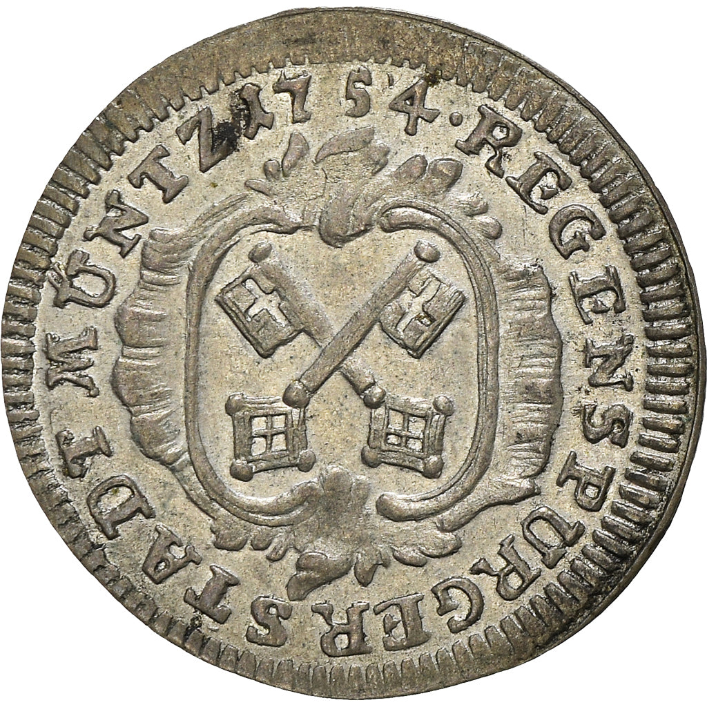 Moneta, Landy niemieckie, REGENSBURG, 2 Kreuzer, 1754, AU(55-58), Srebro, KM:365
