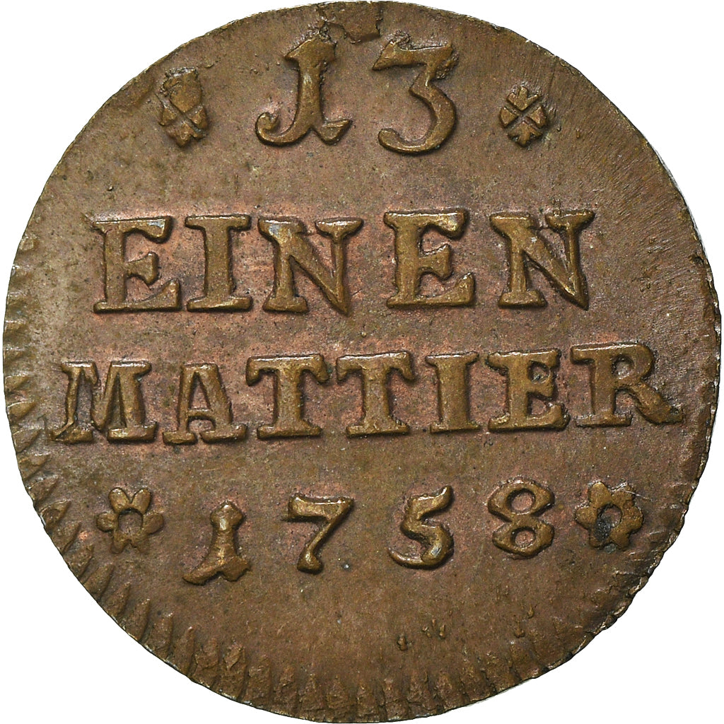 Coin, German States, BRUNSWICK-WOLFENBUTTEL, Karl I, Denarius, 1758, AU(55-58)