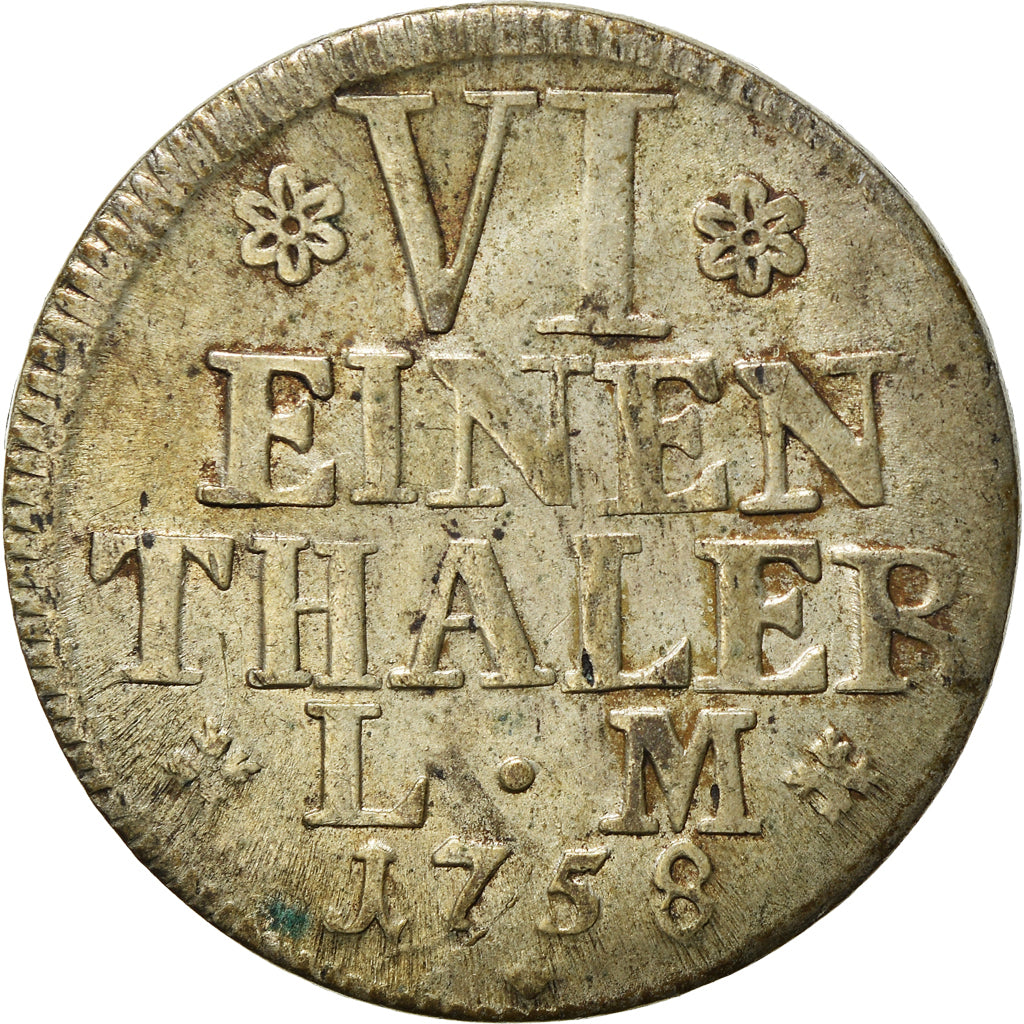 Coin, German States, BRUNSWICK-WOLFENBUTTEL, Karl I, 1/6 Thaler, 1758