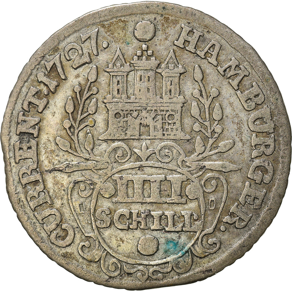 Coin, German States, HAMBURG, 4 Schilling, 1727, EF(40-45), Silver, KM:359.1