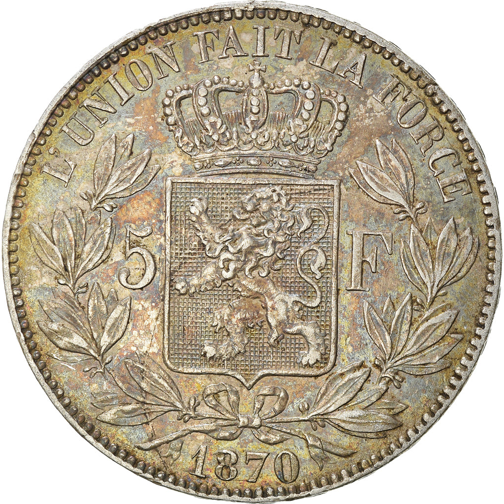 Moneta, Belgio, Leopold II, 5 Francs, 5 Frank, 1870, Brussels, Iridescent