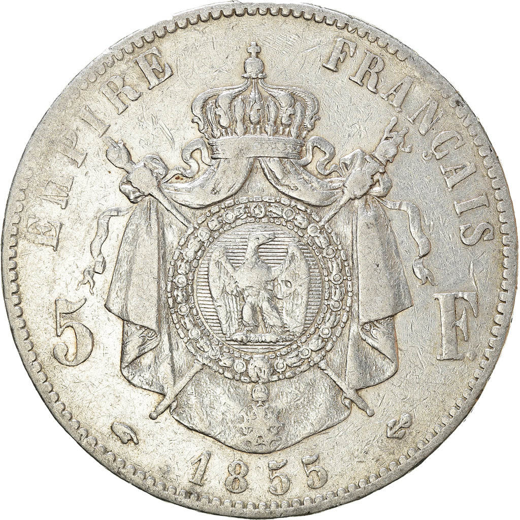 Münze, Frankreich, Napoleon III, 5 Francs, 1855, Paris, S, Silber, KM:782.1