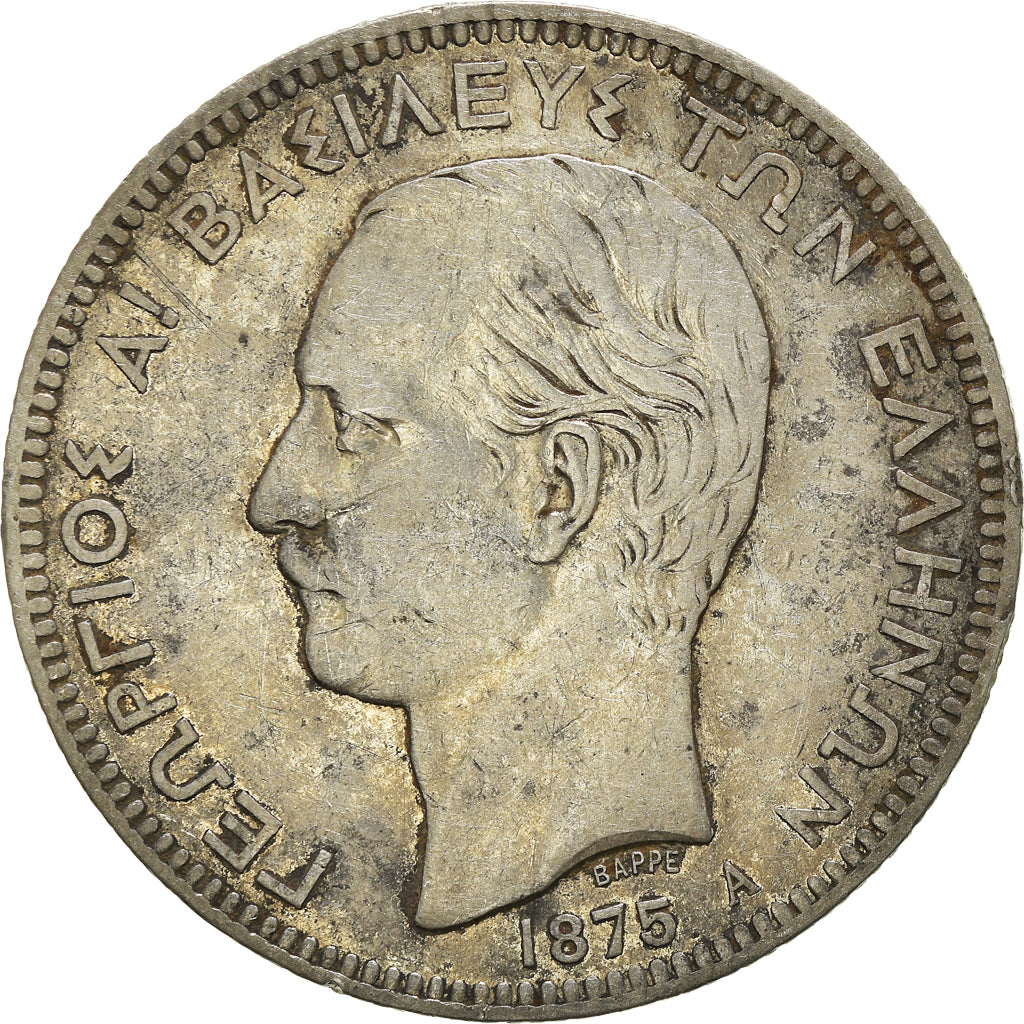 Coin, Greece, George I, 5 Drachmai, 1875, Paris, VF(30-35), Silver, KM:46