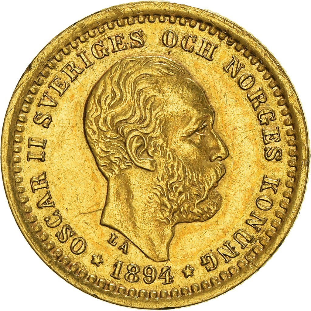 Moneda, Suecia, Oscar II, 5 Kronor, 1894, MBC+, Oro, KM:756