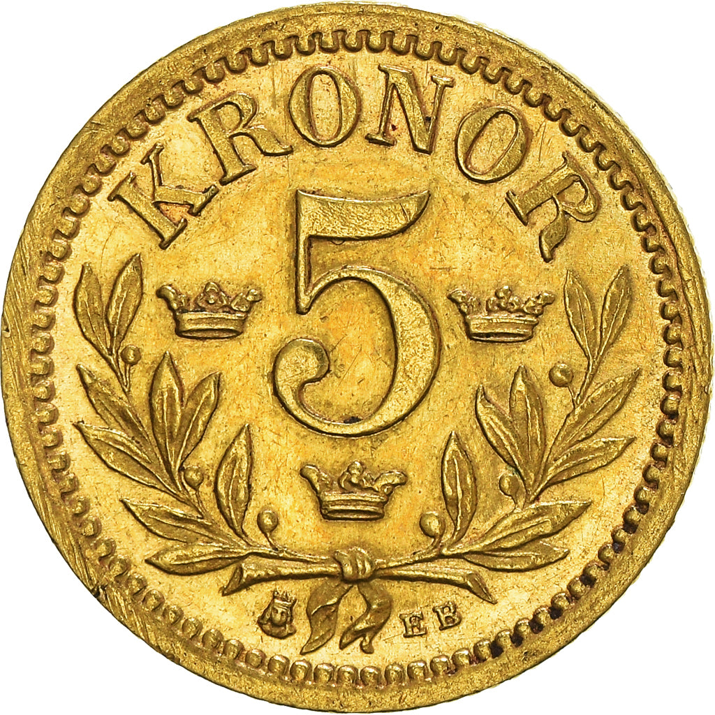 Moneda, Suecia, Oscar II, 5 Kronor, 1894, MBC+, Oro, KM:756