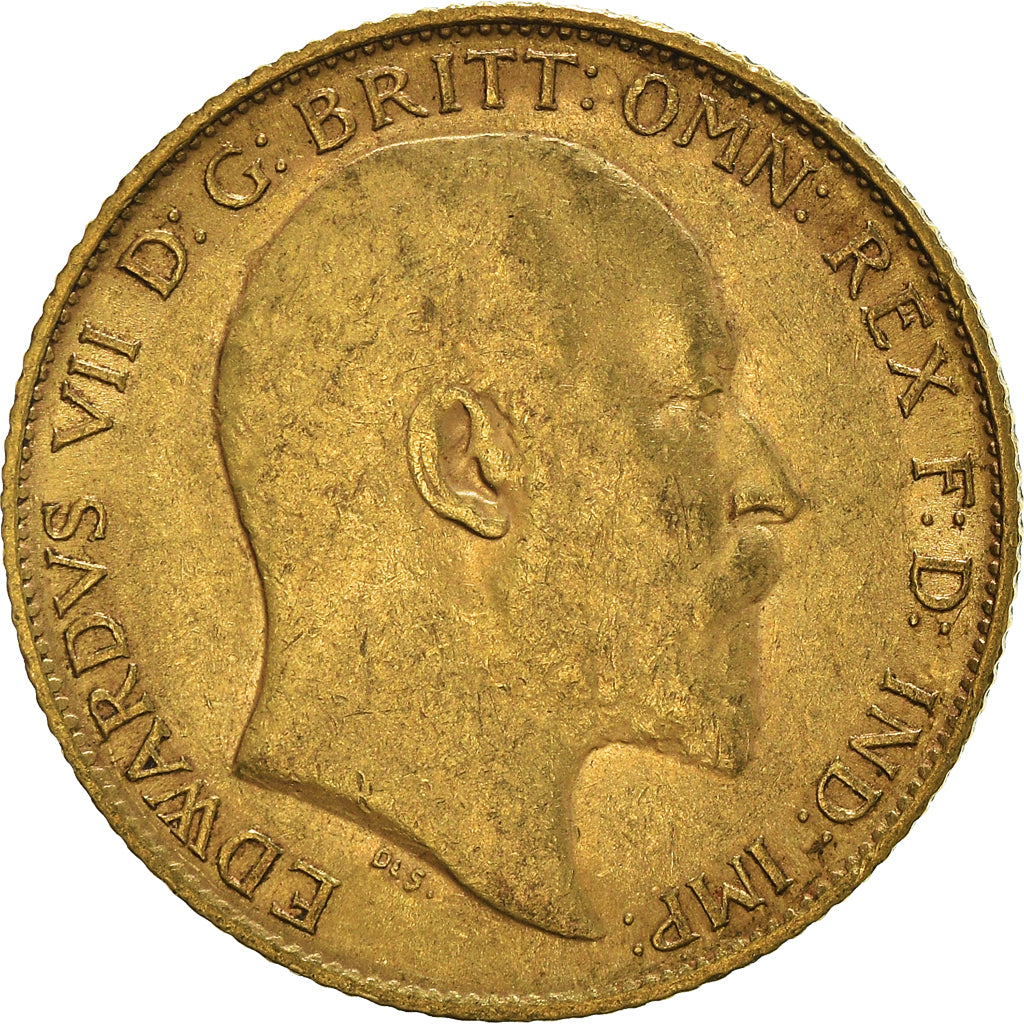 Coin, Great Britain, Edward VII, 1/2 Sovereign, 1908, AU(50-53), Gold, KM:804