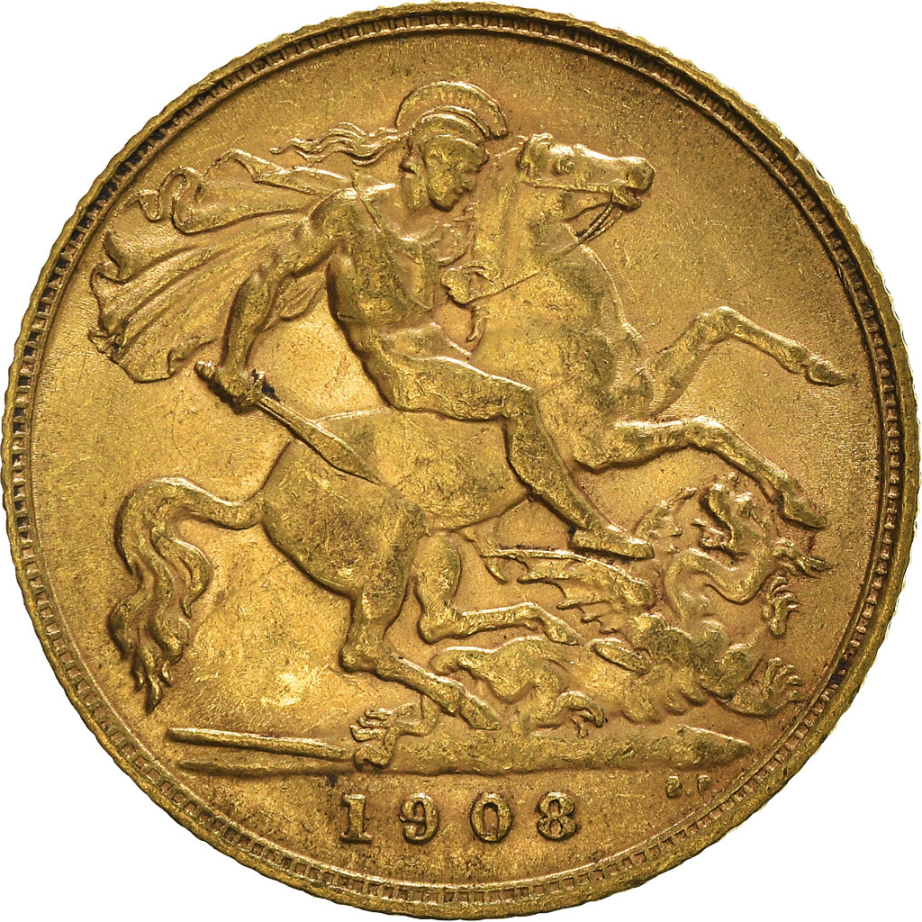 Coin, Great Britain, Edward VII, 1/2 Sovereign, 1908, AU(50-53), Gold, KM:804