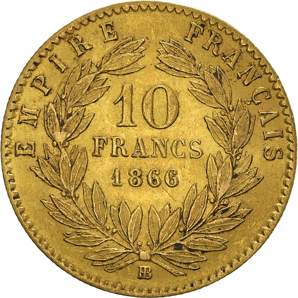 Coin, France, Napoleon III, 10 Francs, 1866, Strasbourg, AU(50-53), Gold