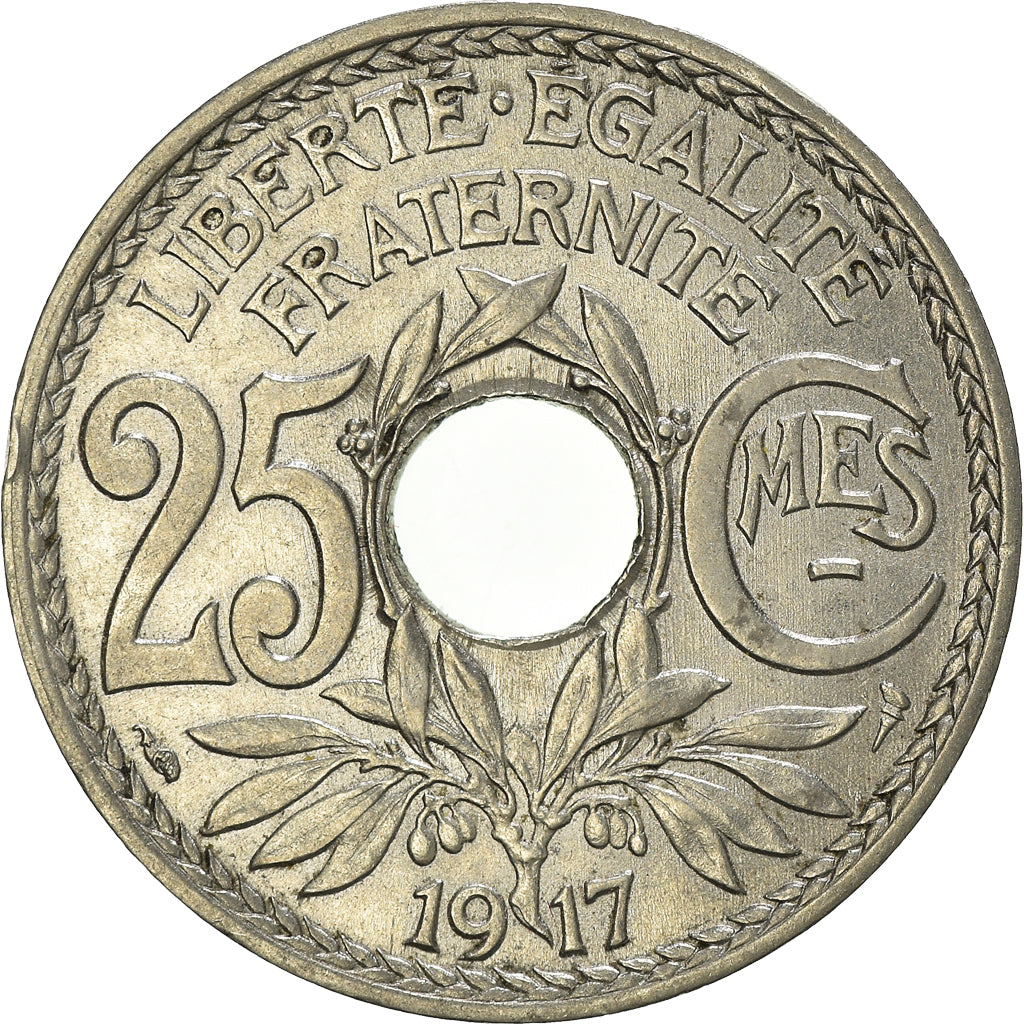 Moneda, Francia, Lindauer, 25 Centimes, 1917, MBC+, Níquel, KM:867, Gadoury:379