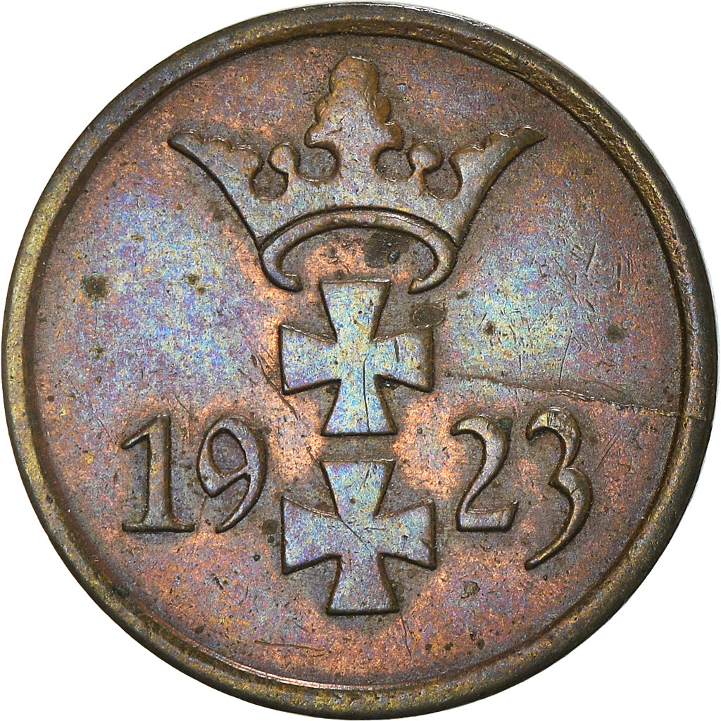 Moeda, DANZIG, Pfennig, 1923, EF(40-45), Bronze, KM:140