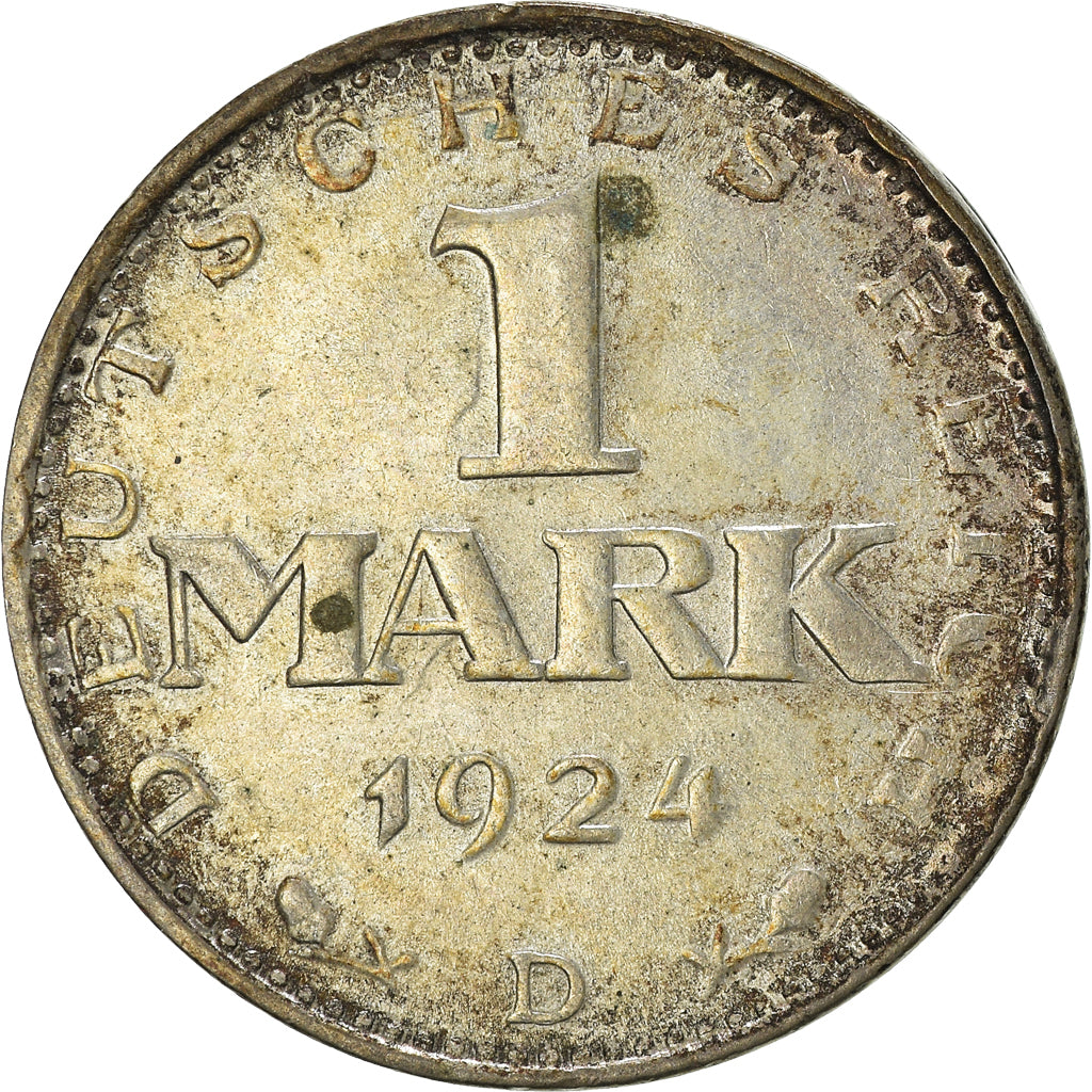 Coin, GERMANY, WEIMAR REPUBLIC, Mark, 1924, Munich, AU(50-53), Silver, KM:42