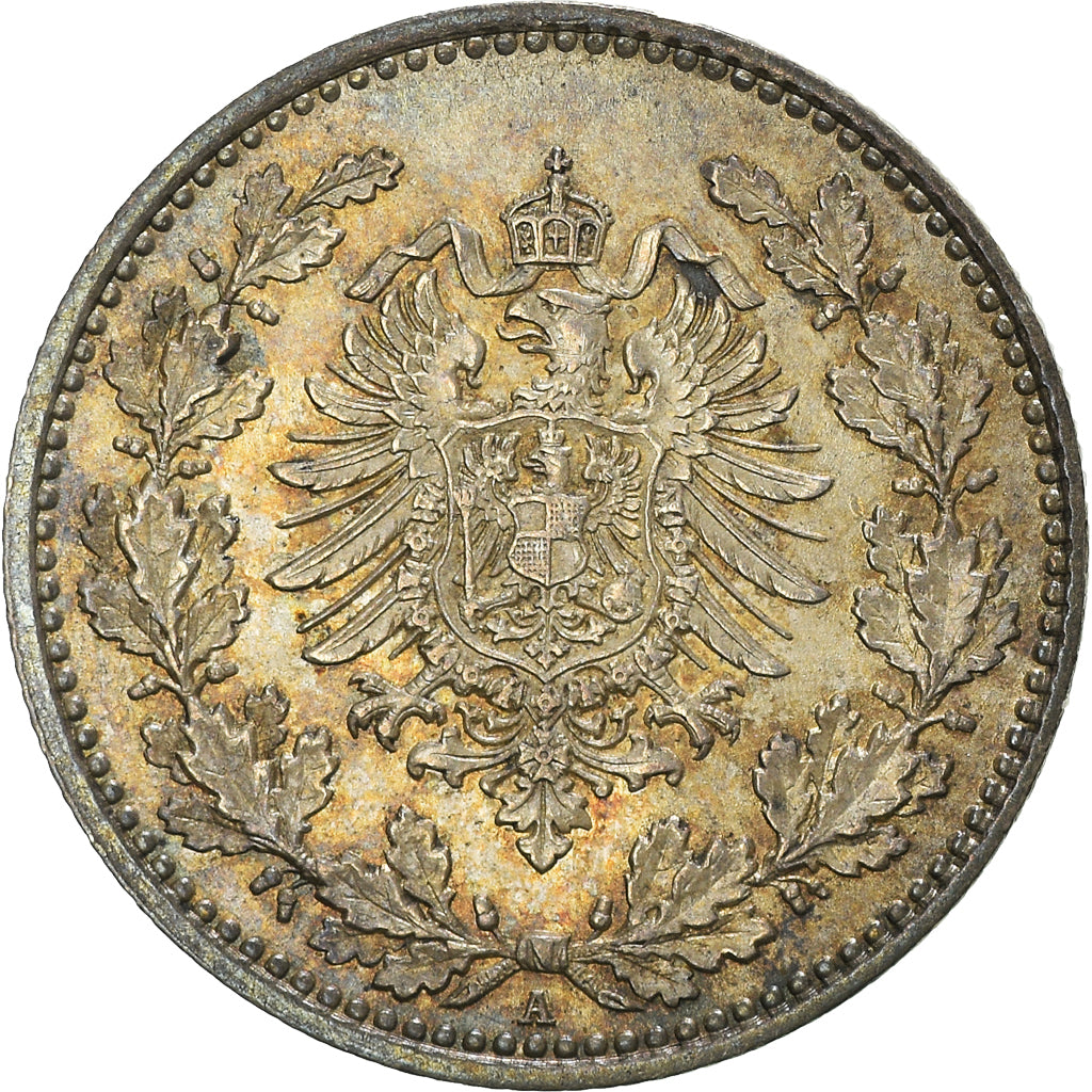 Coin, GERMANY - EMPIRE, Wilhelm I, 50 Pfennig, 1877, Berlin, AU(55-58), Silver