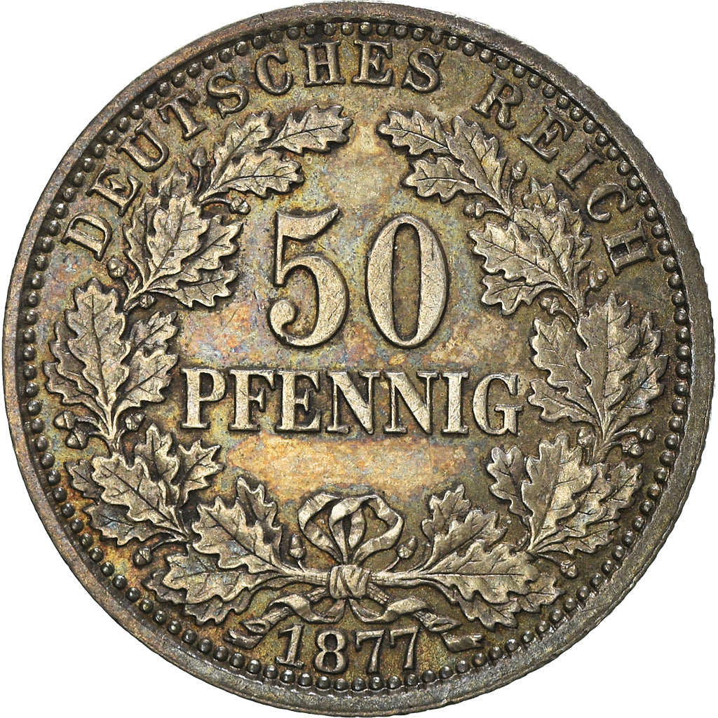Coin, GERMANY - EMPIRE, Wilhelm I, 50 Pfennig, 1877, Berlin, AU(55-58), Silver