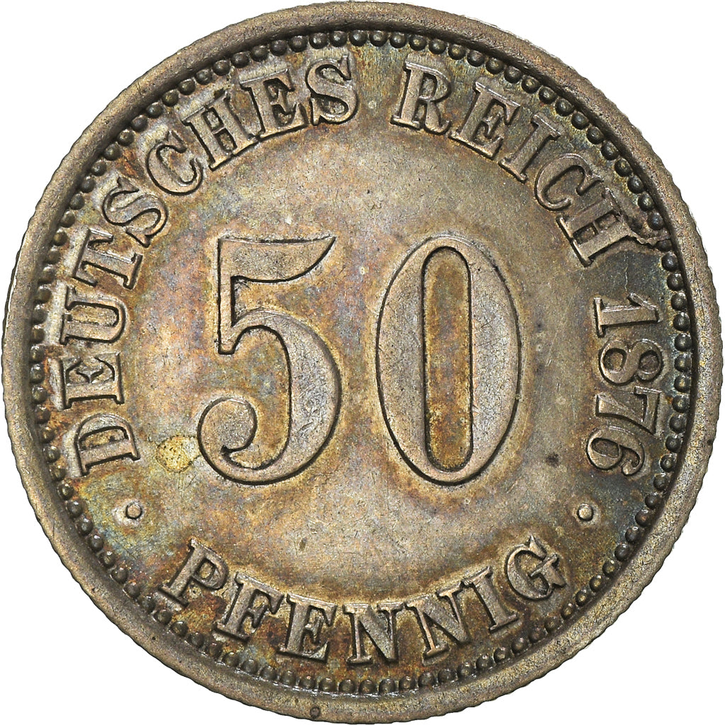 Coin, GERMANY - EMPIRE, Wilhelm I, 50 Pfennig, 1876, Berlin, AU(50-53), Silver