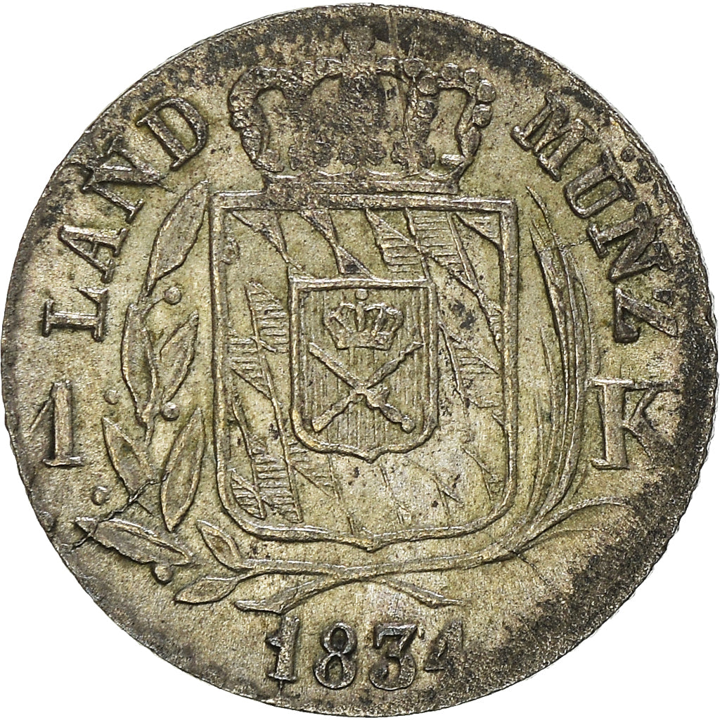 Coin, German States, BAVARIA, Ludwig I, Kreuzer, 1834, MS(60-62), Silver, KM:746