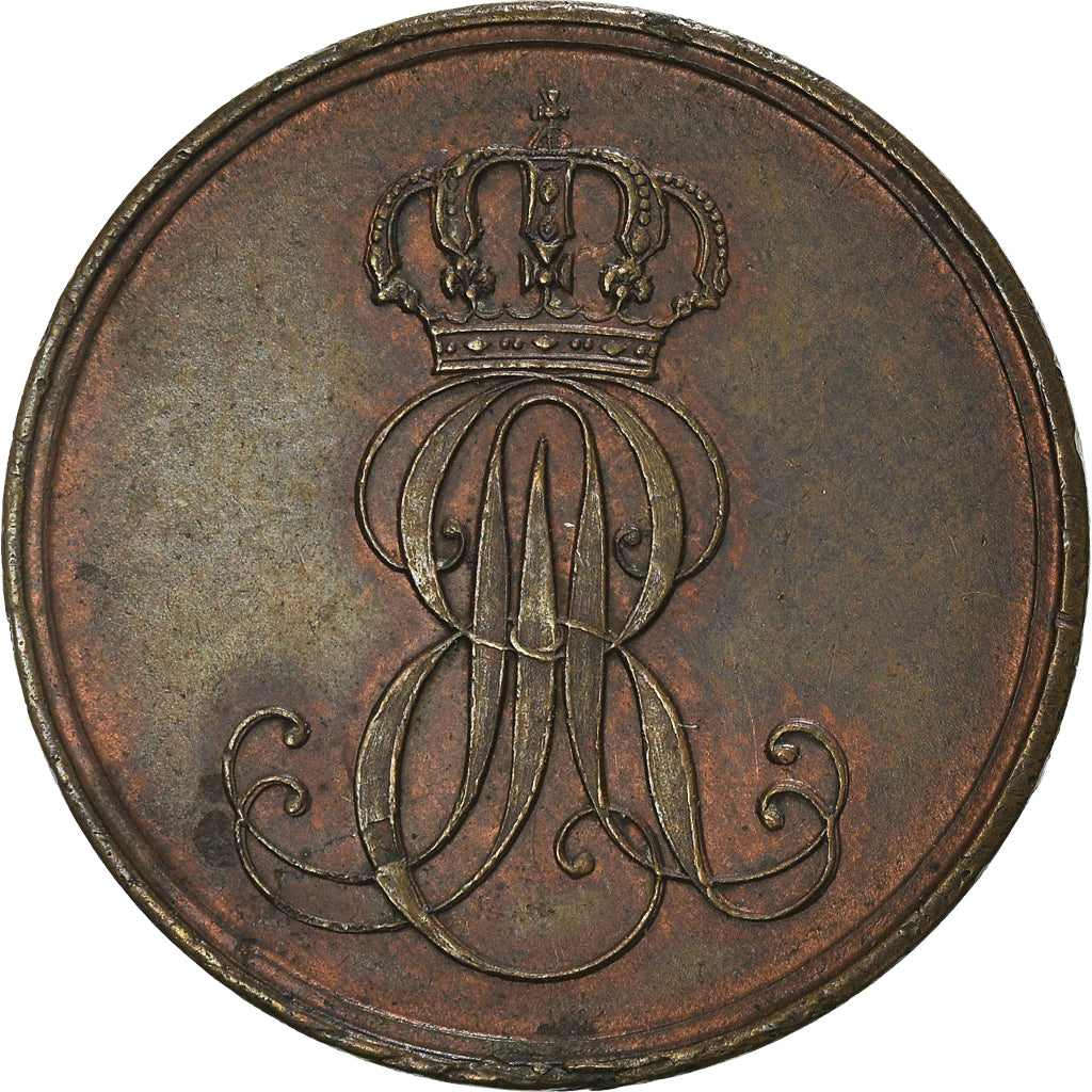 Coin, German States, HANNOVER, Ernst August, 2 Pfennig, 1847, AU(55-58), Copper