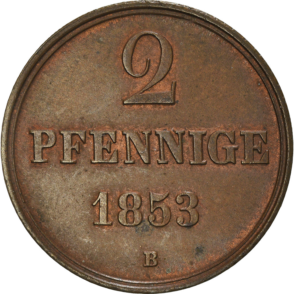 Moneta, Stati tedeschi, HANNOVER, Georg V, 2 Pfennig, 1853, SPL-, Rame, KM:217