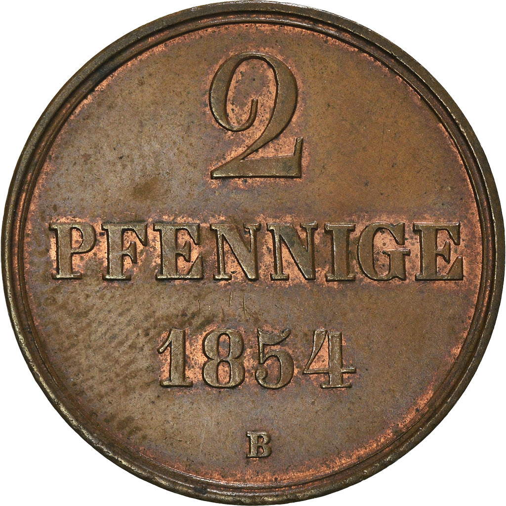 Moneta, Stati tedeschi, HANNOVER, Georg V, 2 Pfennig, 1854, SPL-, Rame, KM:217