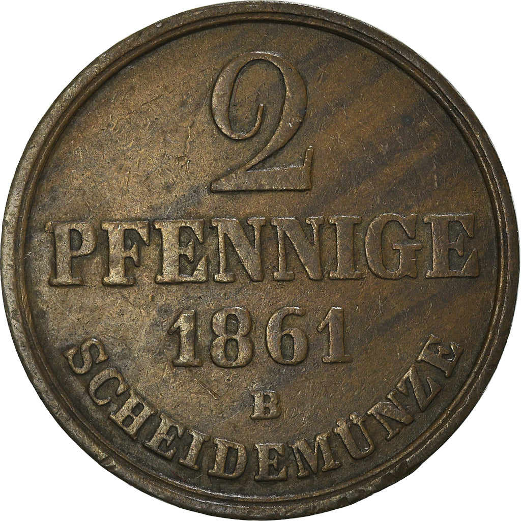 Coin, German States, HANNOVER, Georg V, 2 Pfennig, 1861, AU(50-53), Copper