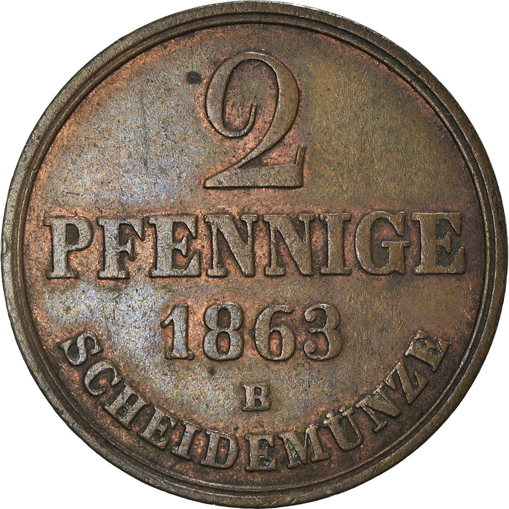 Moneta, Stati tedeschi, HANNOVER, Georg V, 2 Pfennig, 1863, BB+, Rame, KM:234