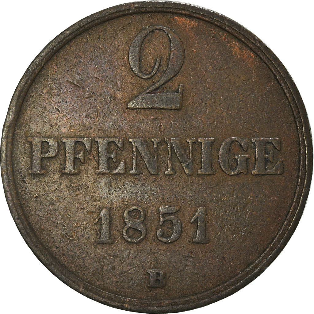 Coin, German States, BRUNSWICK-WOLFENBUTTEL, Wilhelm, 2 Pfennige, 1851