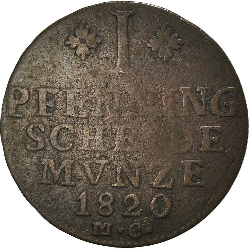 Coin, German States, BRUNSWICK-WOLFENBUTTEL, Karl II, Pfennig, 1820, VF(20-25)