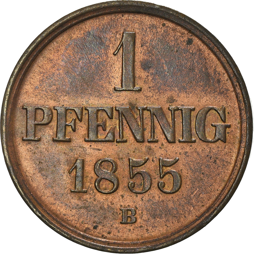 Coin, German States, BRUNSWICK-WOLFENBUTTEL, Wilhelm, Pfennig, 1855, AU(55-58)
