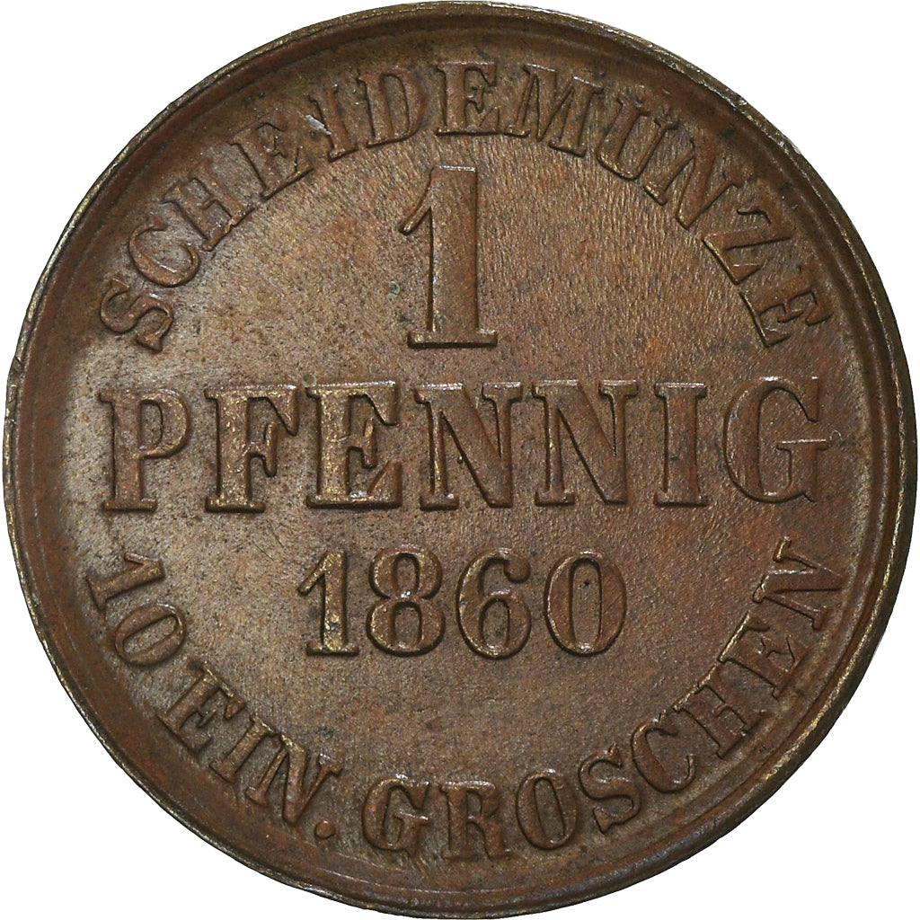 Coin, German States, BRUNSWICK-WOLFENBUTTEL, Wilhelm, Pfennig, 1860, AU(55-58)