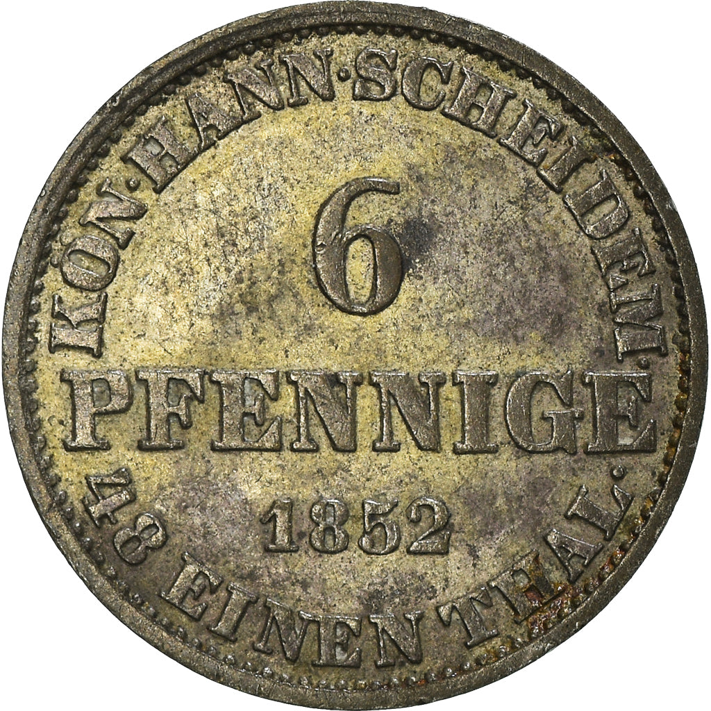Münze, Deutsch Staaten, HANNOVER, Georg V, 6 Pfennig, 1852, SS+, Silber, KM:218