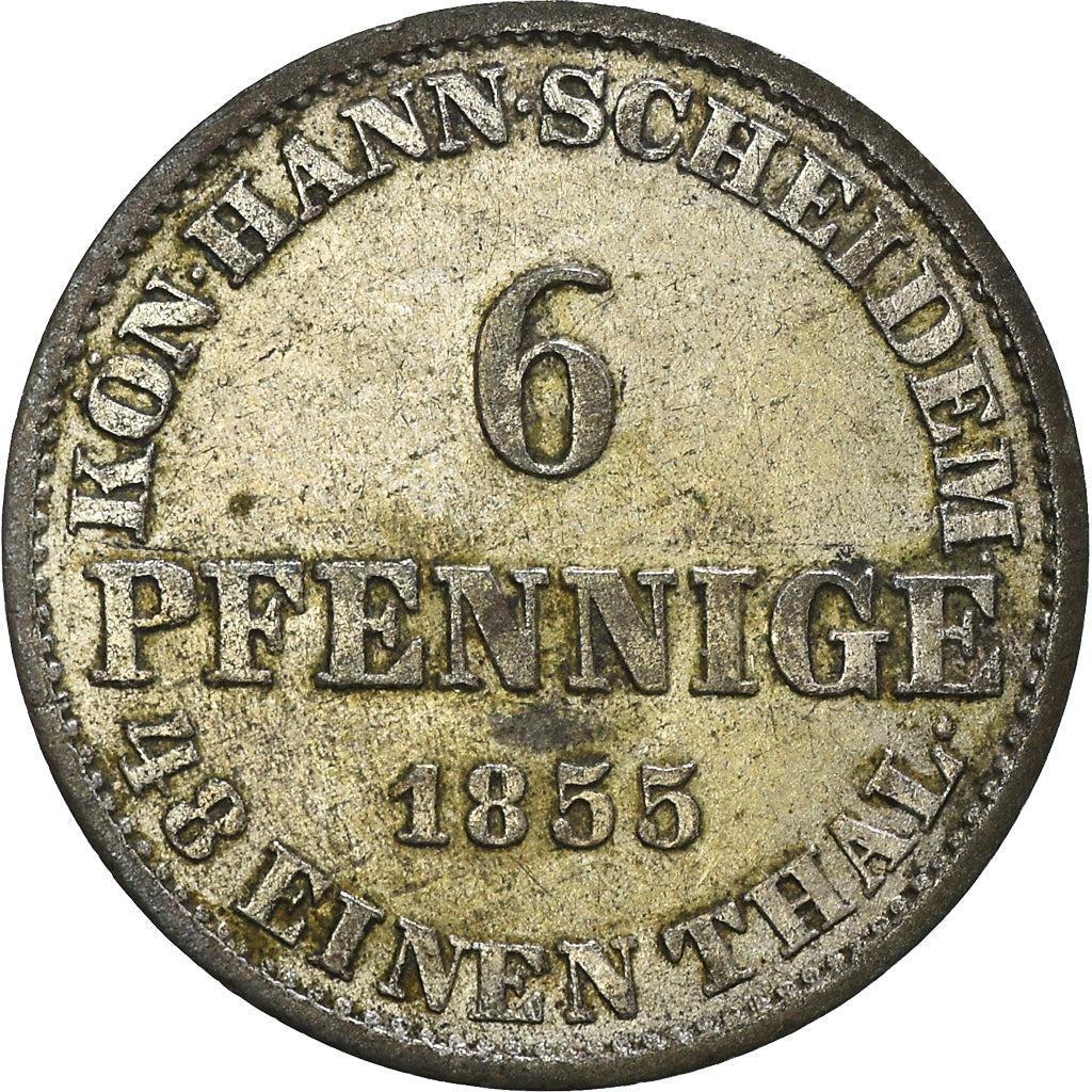 Münze, Deutsch Staaten, HANNOVER, Georg V, 6 Pfennig, 1855, SS+, Silber, KM:218