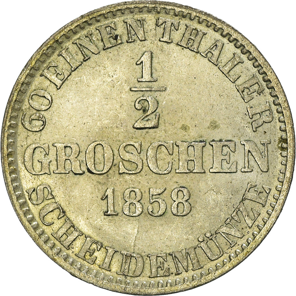 Coin, German States, HANNOVER, Georg V, 1/2 Groschen, 1858, MS(60-62), Silver
