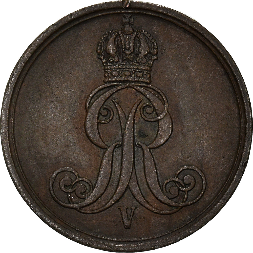 Coin, German States, HANNOVER, Georg V, Pfennig, 1863, AU(50-53), Copper, KM:233