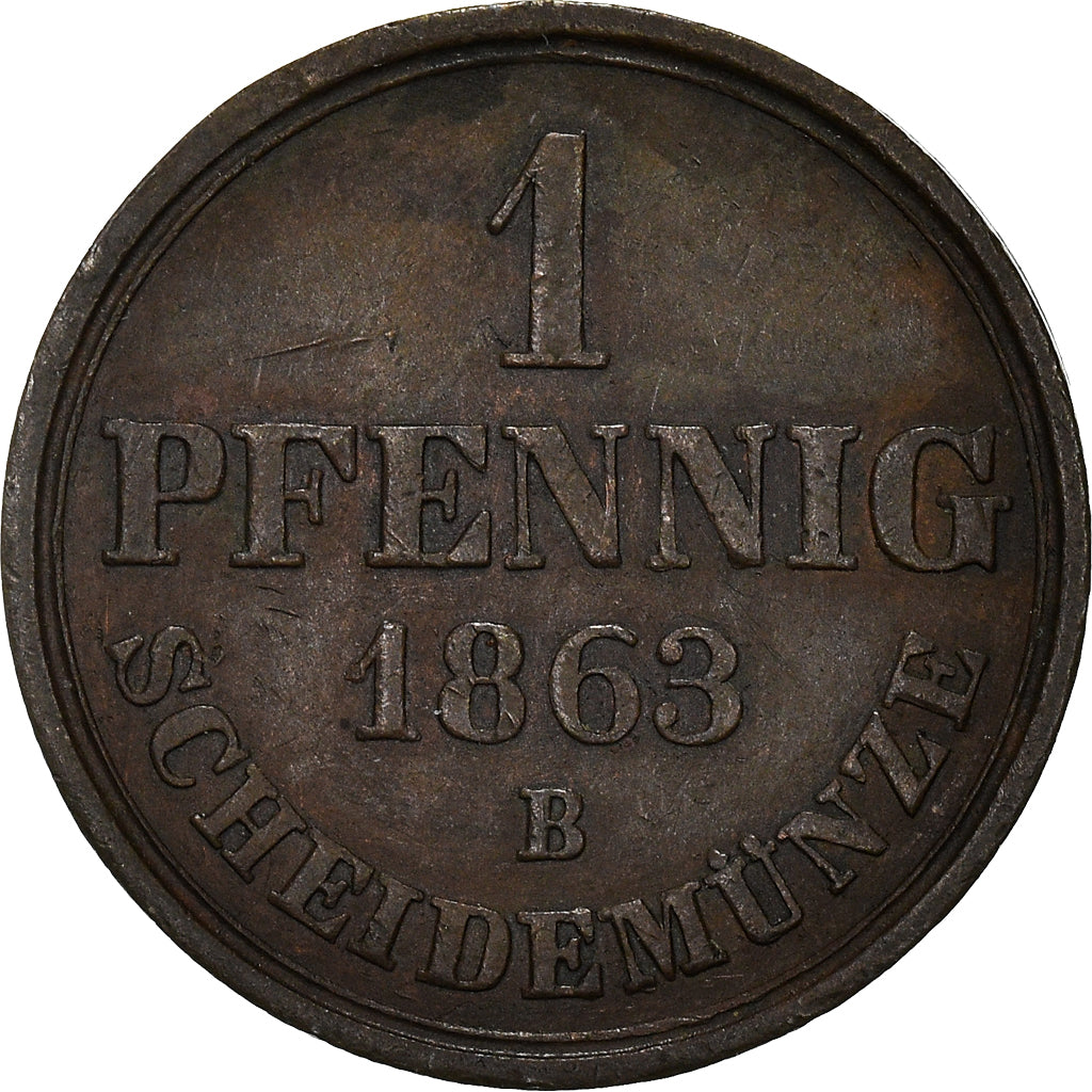 Coin, German States, HANNOVER, Georg V, Pfennig, 1863, AU(50-53), Copper, KM:233
