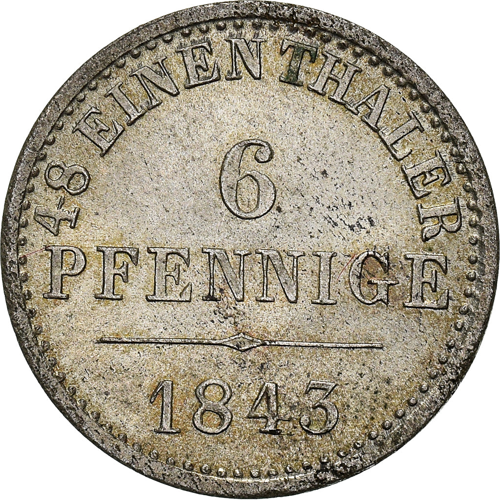 Coin, German States, HANNOVER, Ernst August, 6 Pfennig, 1843, MS(63), Silver