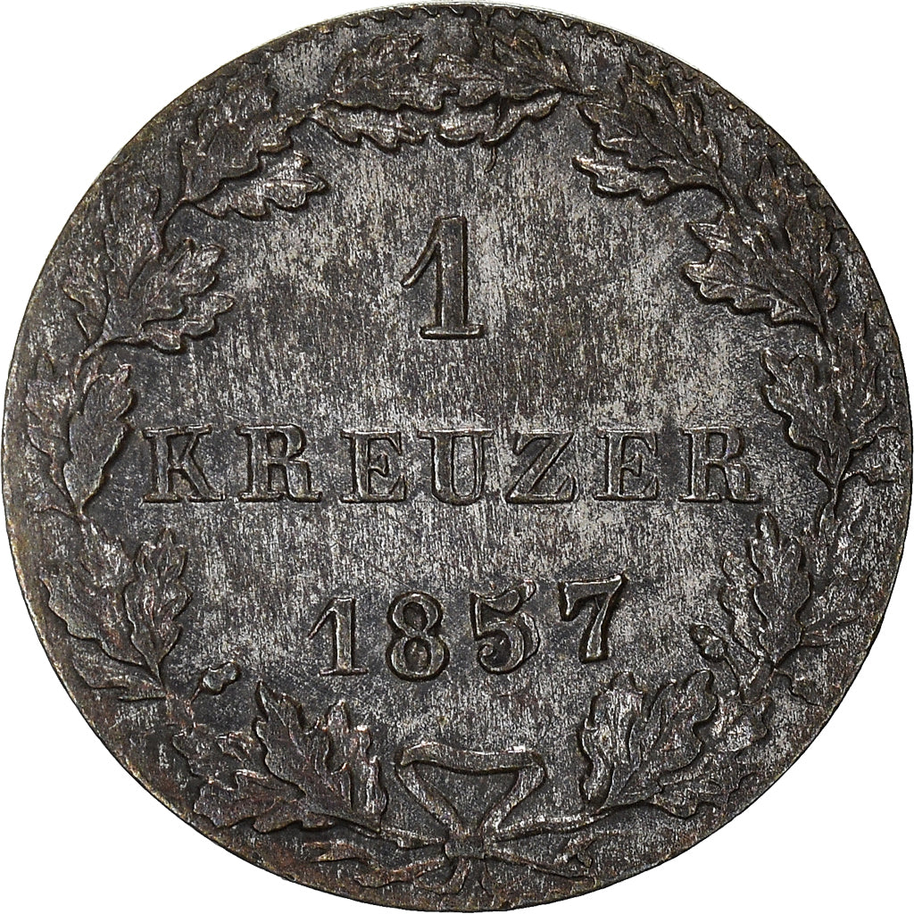 Moeda, Estados Alemães, FRANKFURT AM MAIN, Kreuzer, 1857, AU(55-58), Prata
