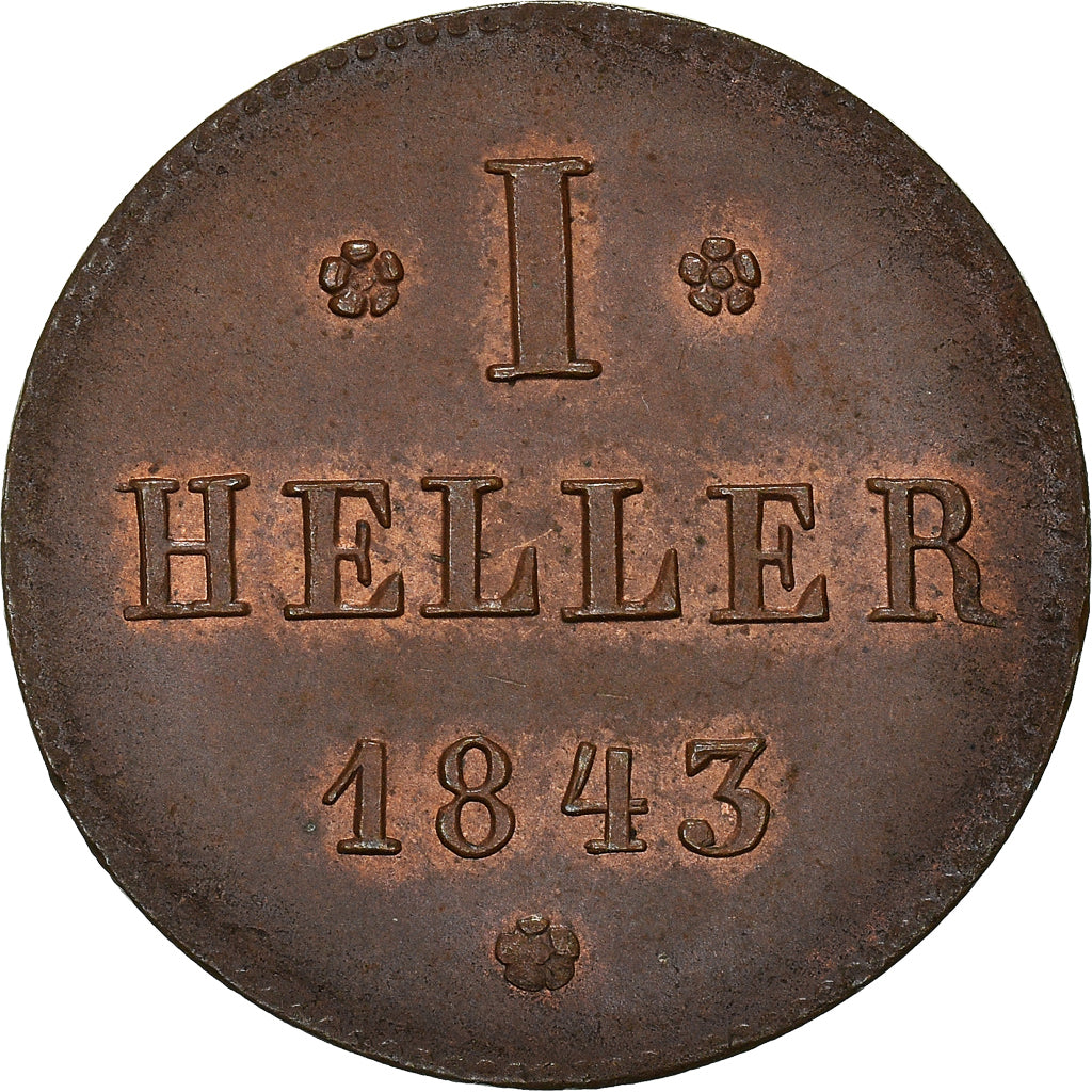 Coin, German States, HESSE-DARMSTADT, Ludwig II, Heller, 1843, MS(60-62)