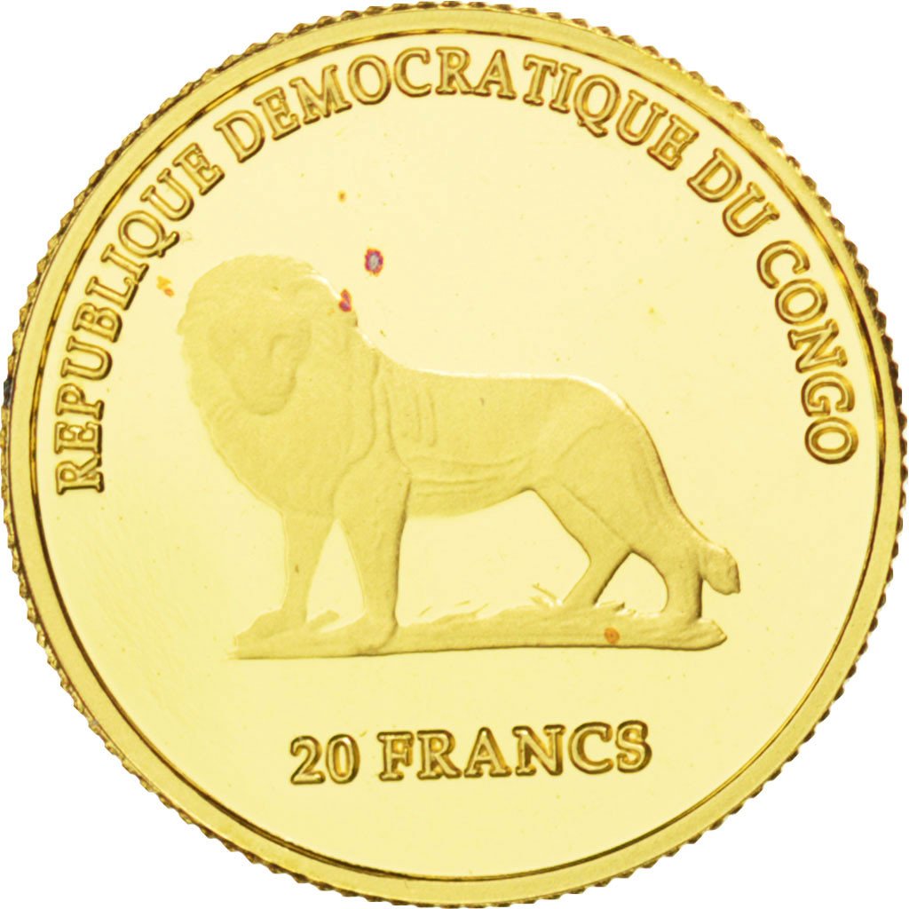 CONGO, DEMOCRATIC REPUBLIC, 20 Francs, 2000, KM #183, MS(65-70), Gold, 13.85,...