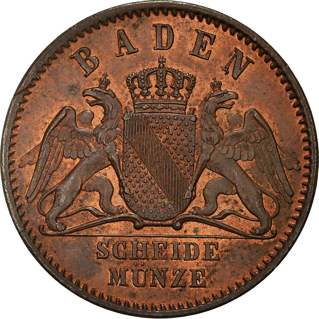 Coin, German States, BADEN, Friedrich I, 1/2 Kreuzer, 1865, MS(63), Copper