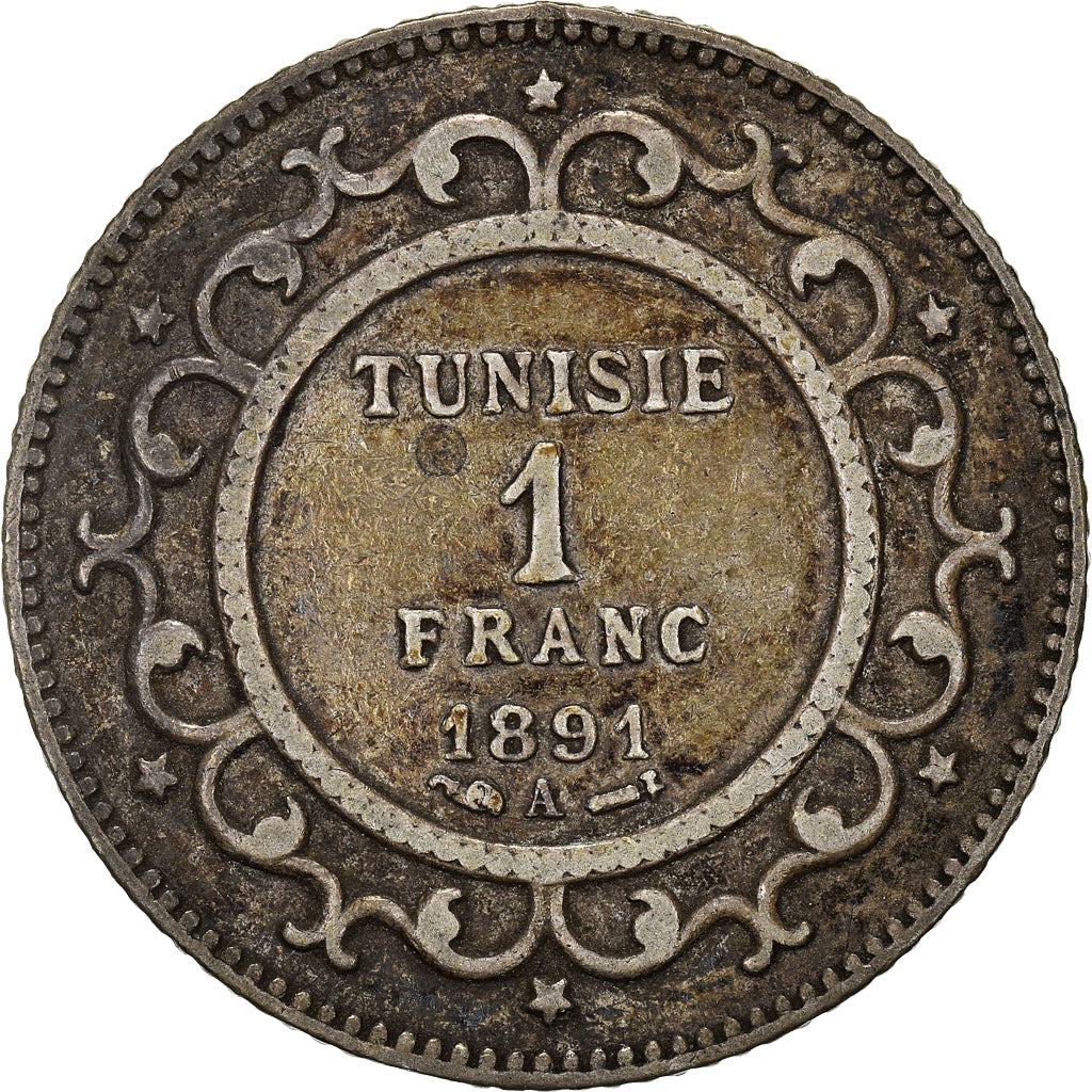 Coin, Tunisia, Ali Bey, Franc, 1891, Paris, EF(40-45), Silver, KM:224