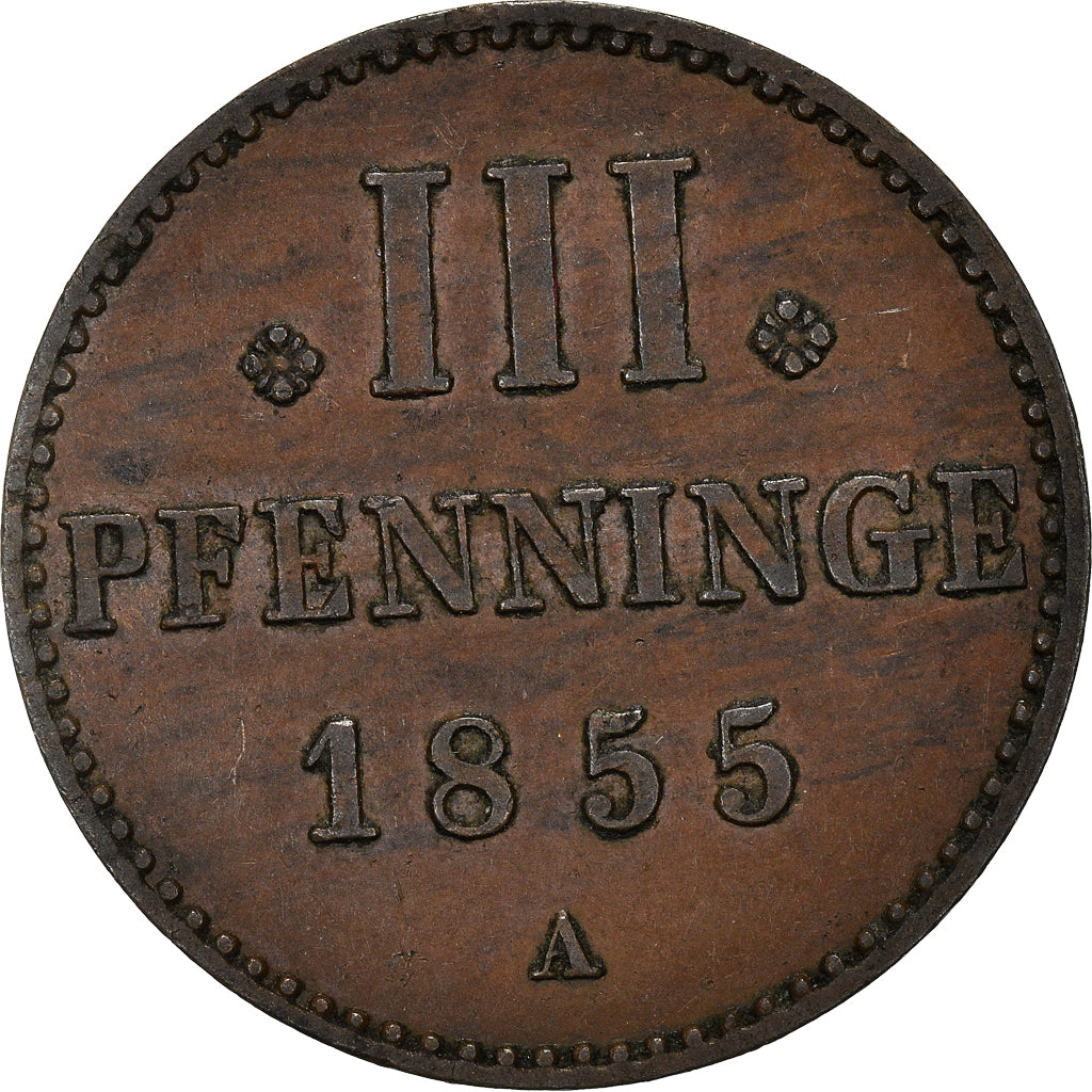 Coin, German States, MECKLENBURG-STRELITZ, Georg, 3 Pfennig, 1855, Berlin