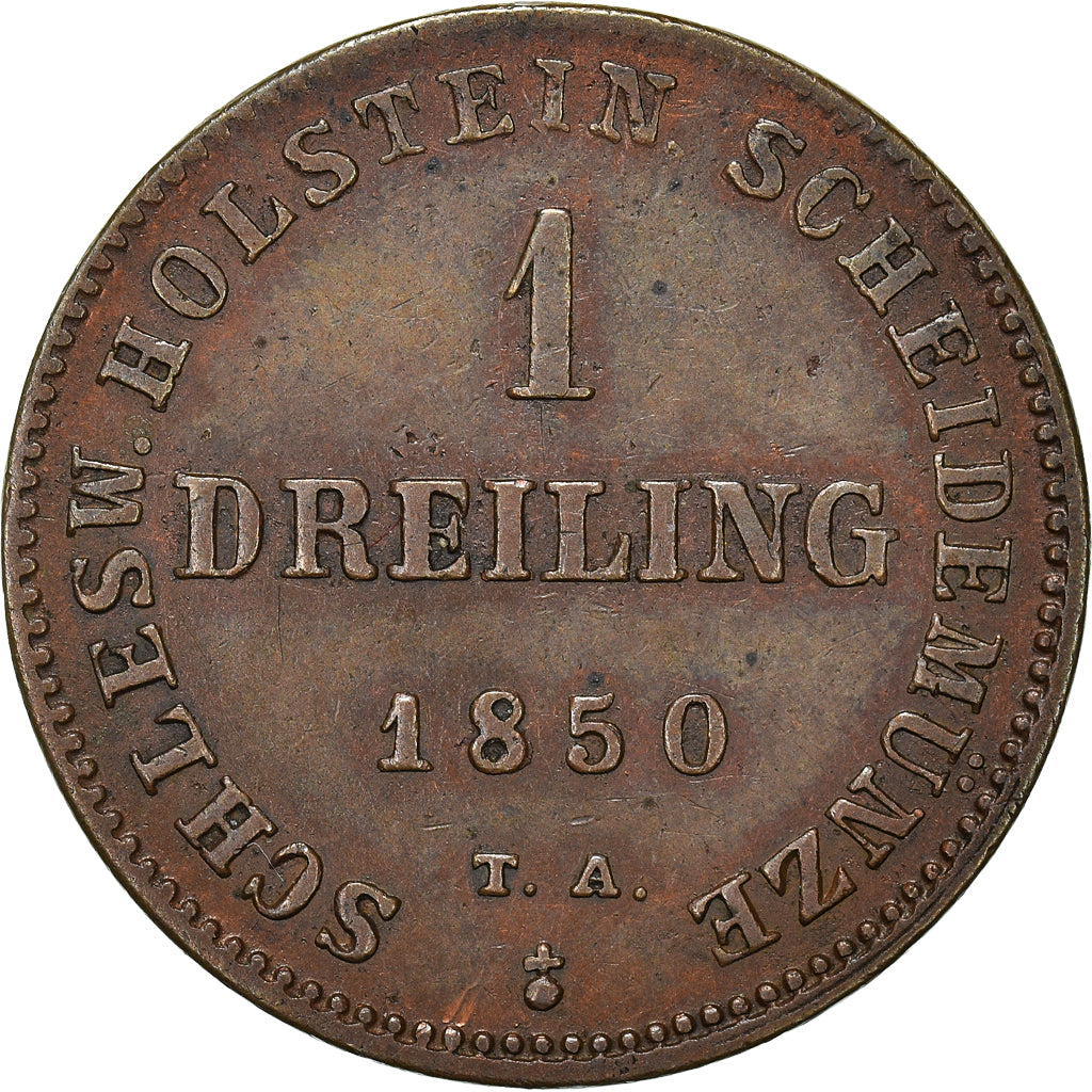 Münze, Deutsch Staaten, SCHLESWIG-HOLSTEIN, Dreiling, 1850, SS, Kupfer, KM:160