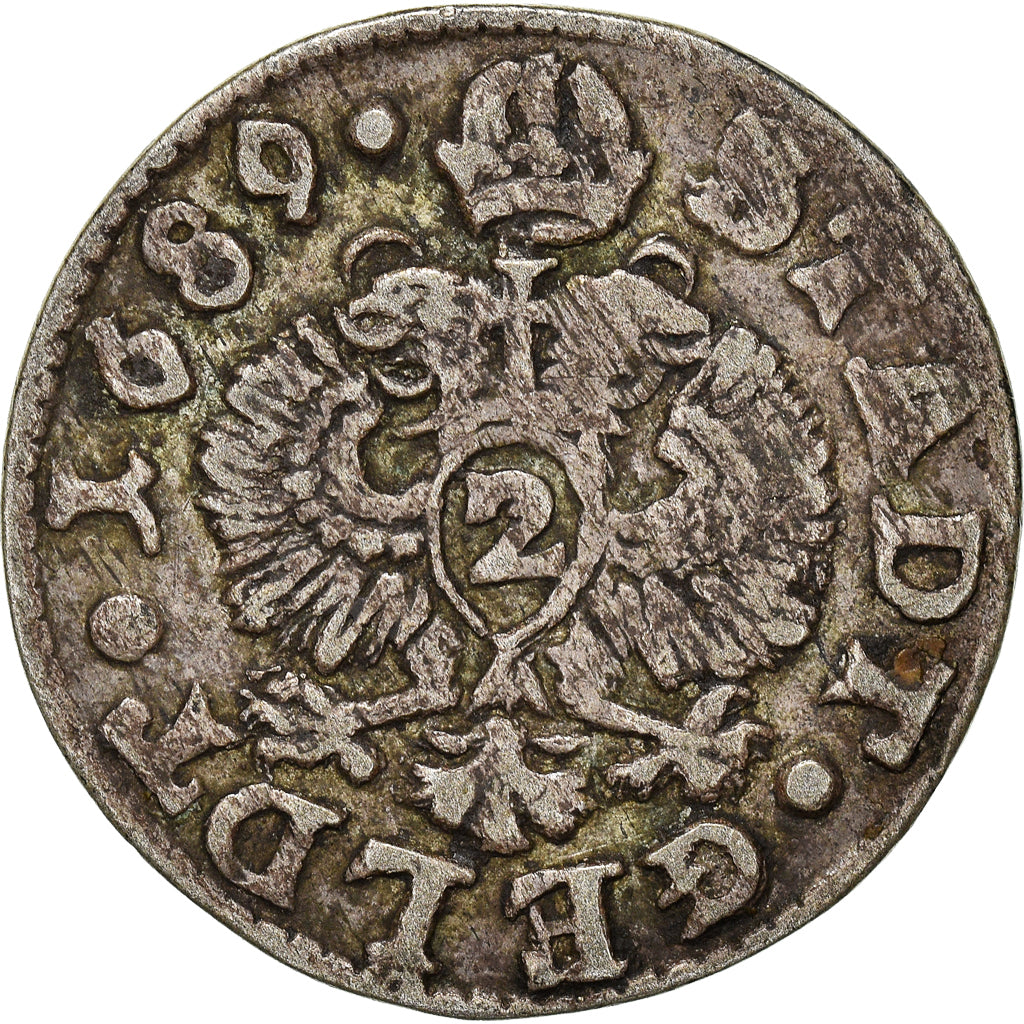 Monnaie, Etats allemands, HAMBURG, 2 Schilling, 1/16 Thaler, 1689, TB, Argent