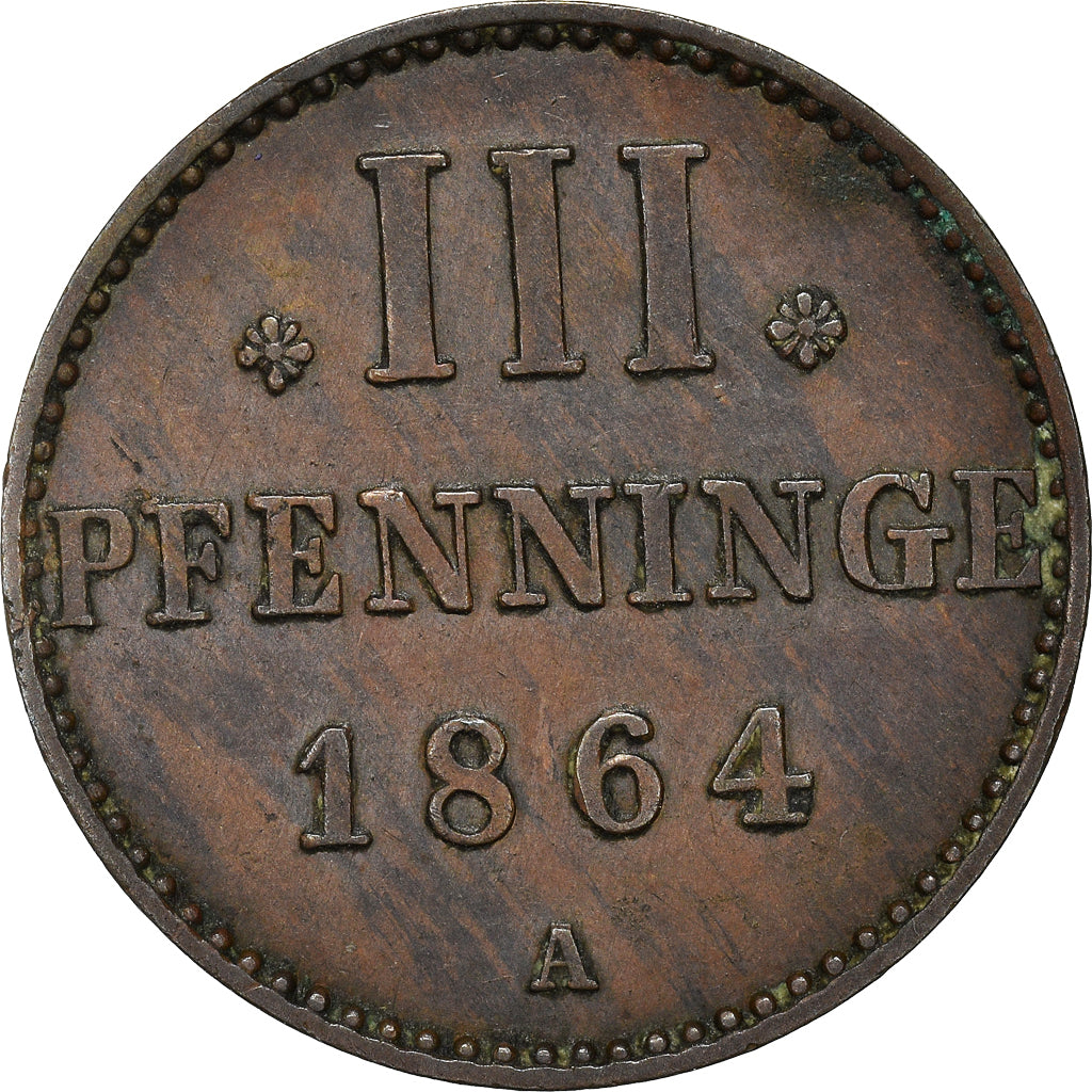 Coin, German States, MECKLENBURG-STRELITZ, Friedrich Wilhelm, 3 Pfennig, 1864