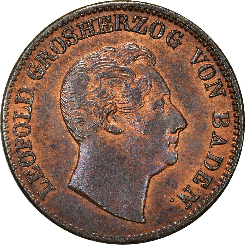 Moneta, Stati tedeschi, BADEN, Leopold I, Kreuzer, 1852, BB+, Rame, KM:218.2