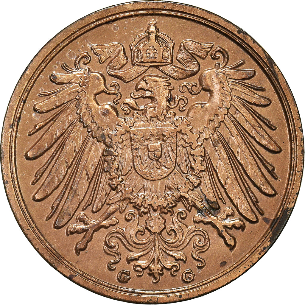 Monnaie, Empire allemand, Wilhelm II, 2 Pfennig, 1914, Karlsruhe, TTB+, Cuivre